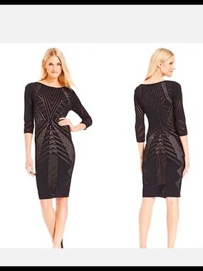 Calvin Klein Black Geometric Mesh Midi Dress